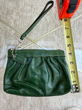 Coach Dark Green Leather Wristlet Clutch